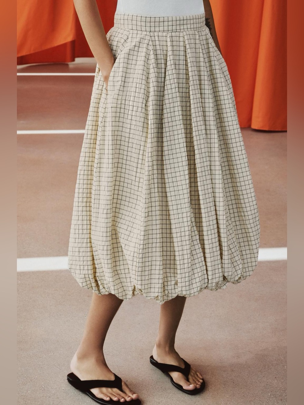 ZARA ZW COLLECTION CHECK BALLOON SKIRT